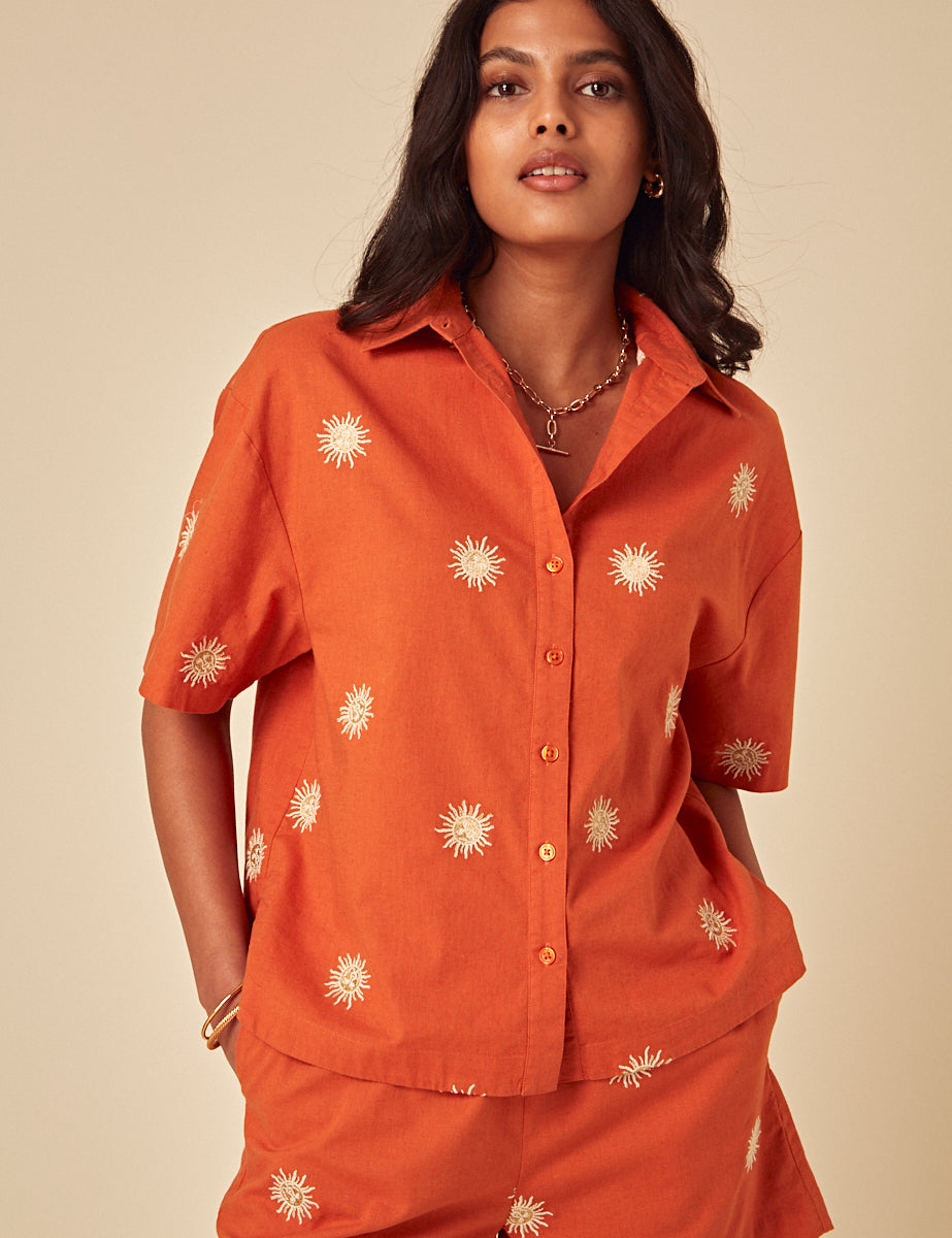 Elizabeth Scarlett Orange Embroidered Jay Shirt