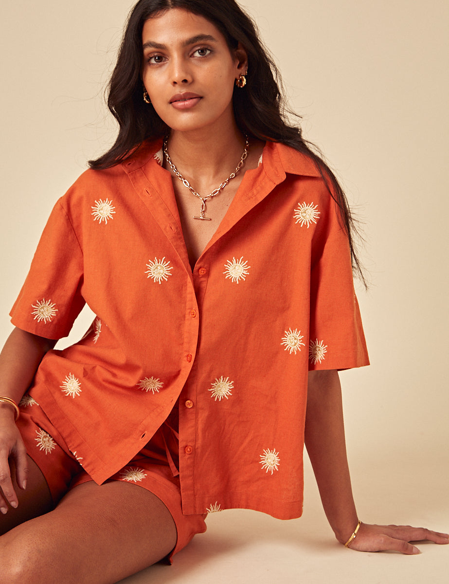 Elizabeth Scarlett Orange Embroidered Jay Shirt