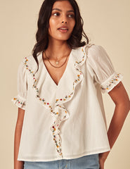 Elizabeth Scarlett White Floral Embroidered Whitney Top