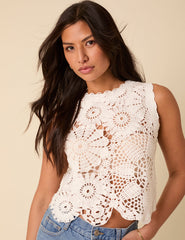 Poppy Delevingne White Olive Crochet Top