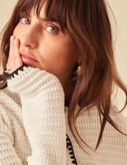 Cream Contrast Trim Knitted Cardigan