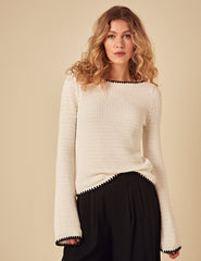 Cream Contrast Trim Knitted Jumper