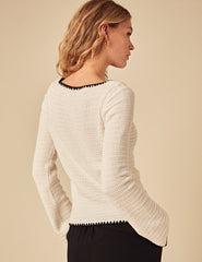 Cream Contrast Trim Knitted Jumper