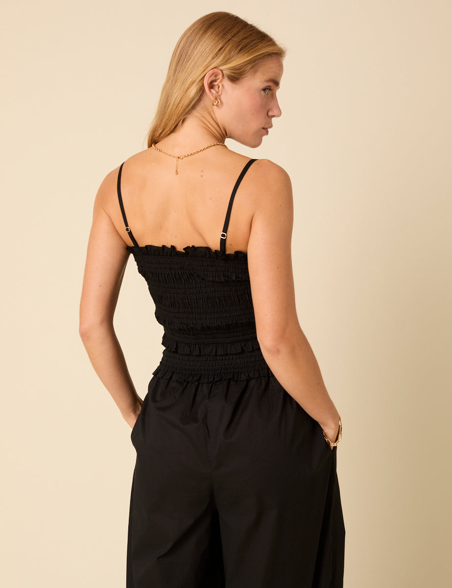 Black Shirred Bandeau Top