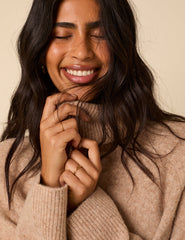 Beige Roll Neck Relaxed Knitted Jumper