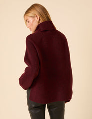 Burgundy Roll Neck Relaxed Knitted Jumper