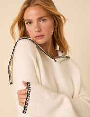 White Sailor Collar Relaxed Jumper