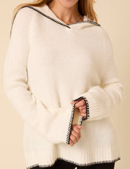 White Sailor Collar Relaxed Jumper