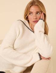 White Sailor Collar Relaxed Jumper
