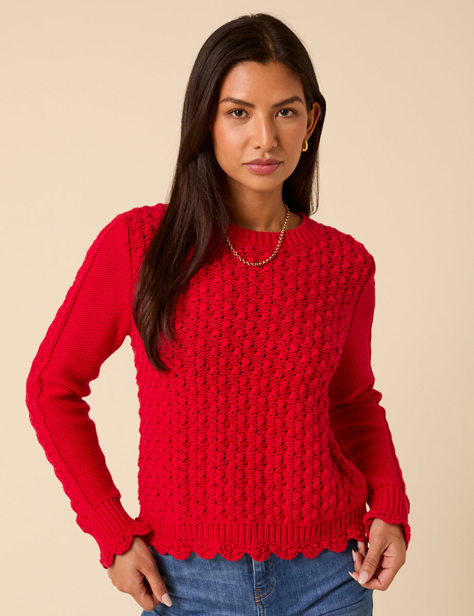 Red Knitted Stitch Detail Jumper