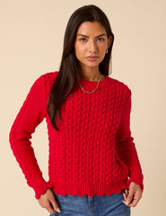 Red Knitted Stitch Detail Jumper