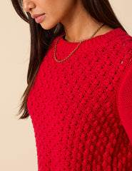 Red Knitted Stitch Detail Jumper