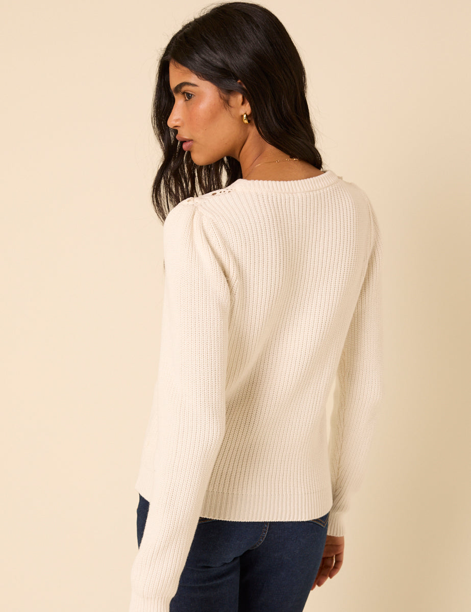 White Broderie Knitted Jumper