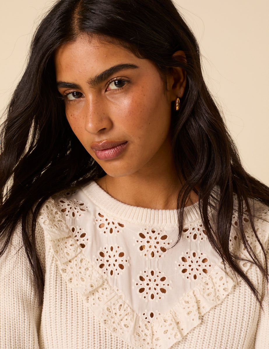White Broderie Knitted Jumper