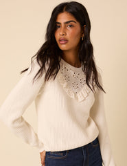 White Broderie Knitted Jumper