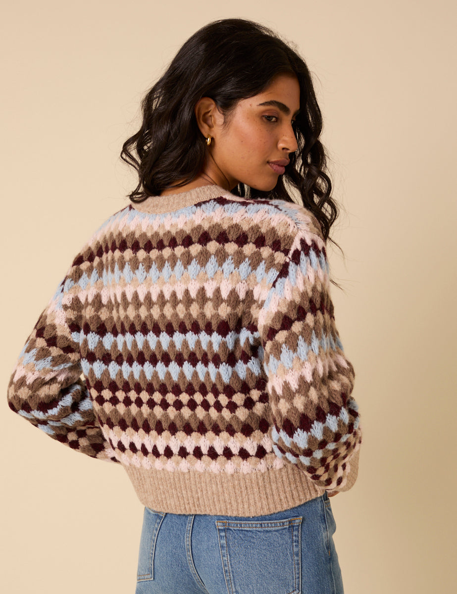 Multi Textured Round Neck Striped Jumper