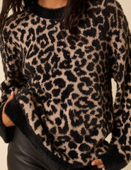 Brown Leopard Print Oversized Jumper