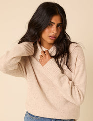 Beige Wool Blend Roll Neck Jumper