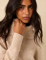 Beige Wool Blend Roll Neck Jumper