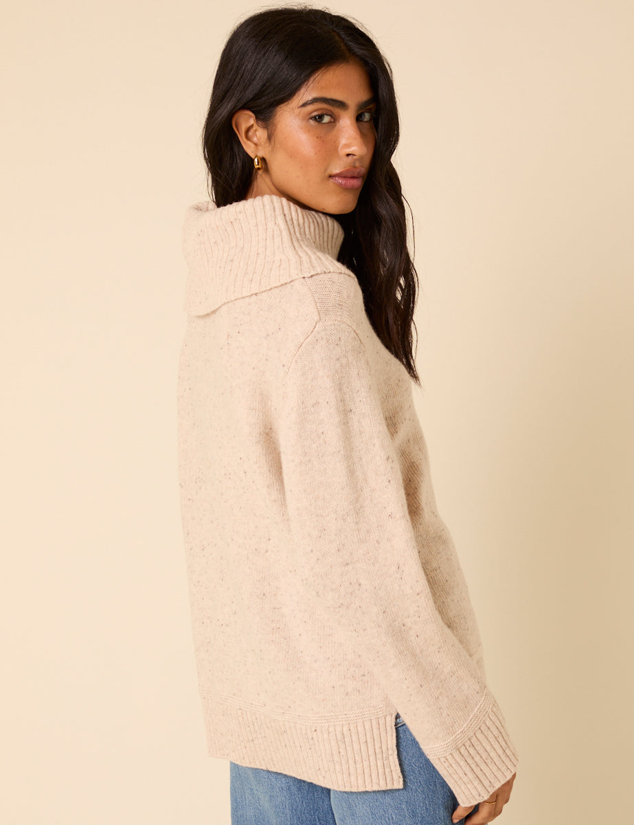 Beige Wool Blend Roll Neck Jumper