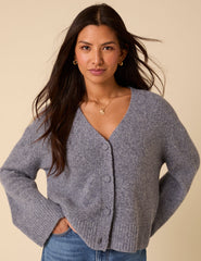 Blue V-Neck Relaxed Cardigan