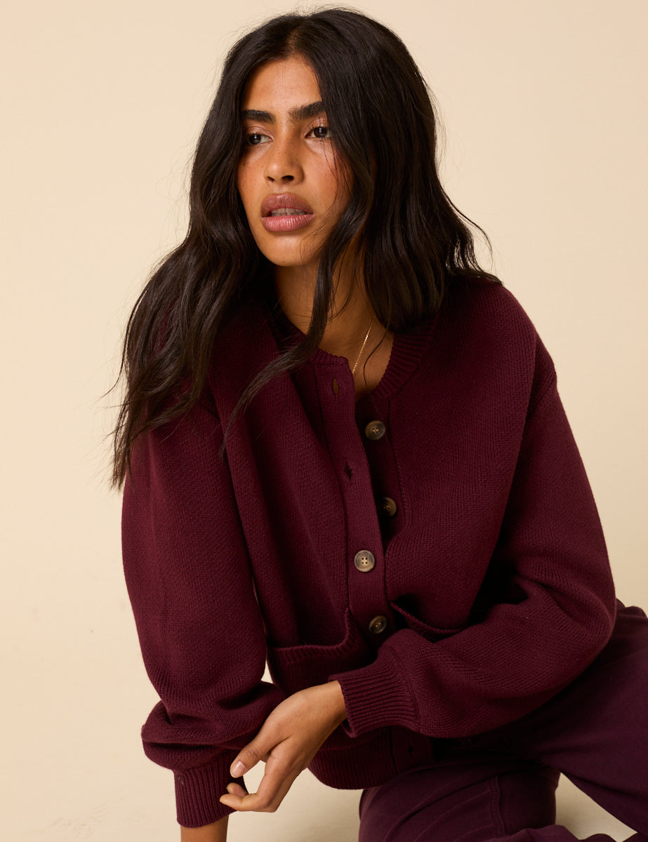 Burgundy Knitted Cardigan