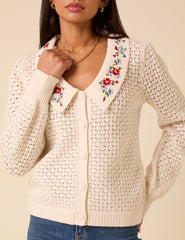 White Embroidered Pointelle Cardigan