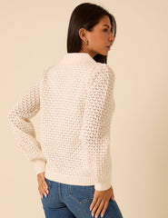 White Embroidered Pointelle Cardigan