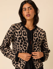 Leopard Print Tie Front Cardigan