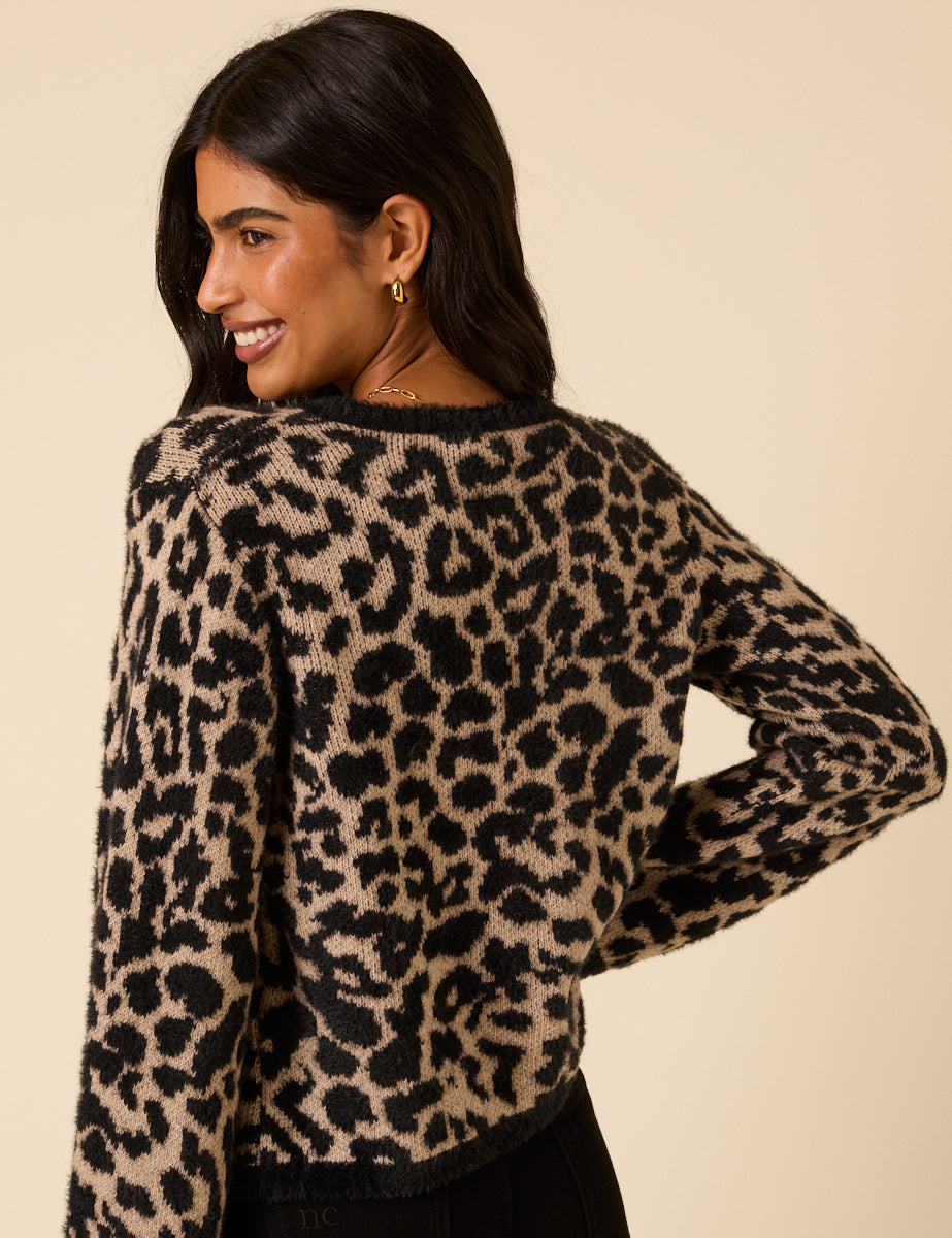 Leopard Print Tie Front Cardigan