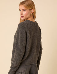 Grey Wool Blend Boucle Cardigan