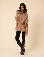 Brown Fluffy Alpaca and Wool Blend Oversized Jumper