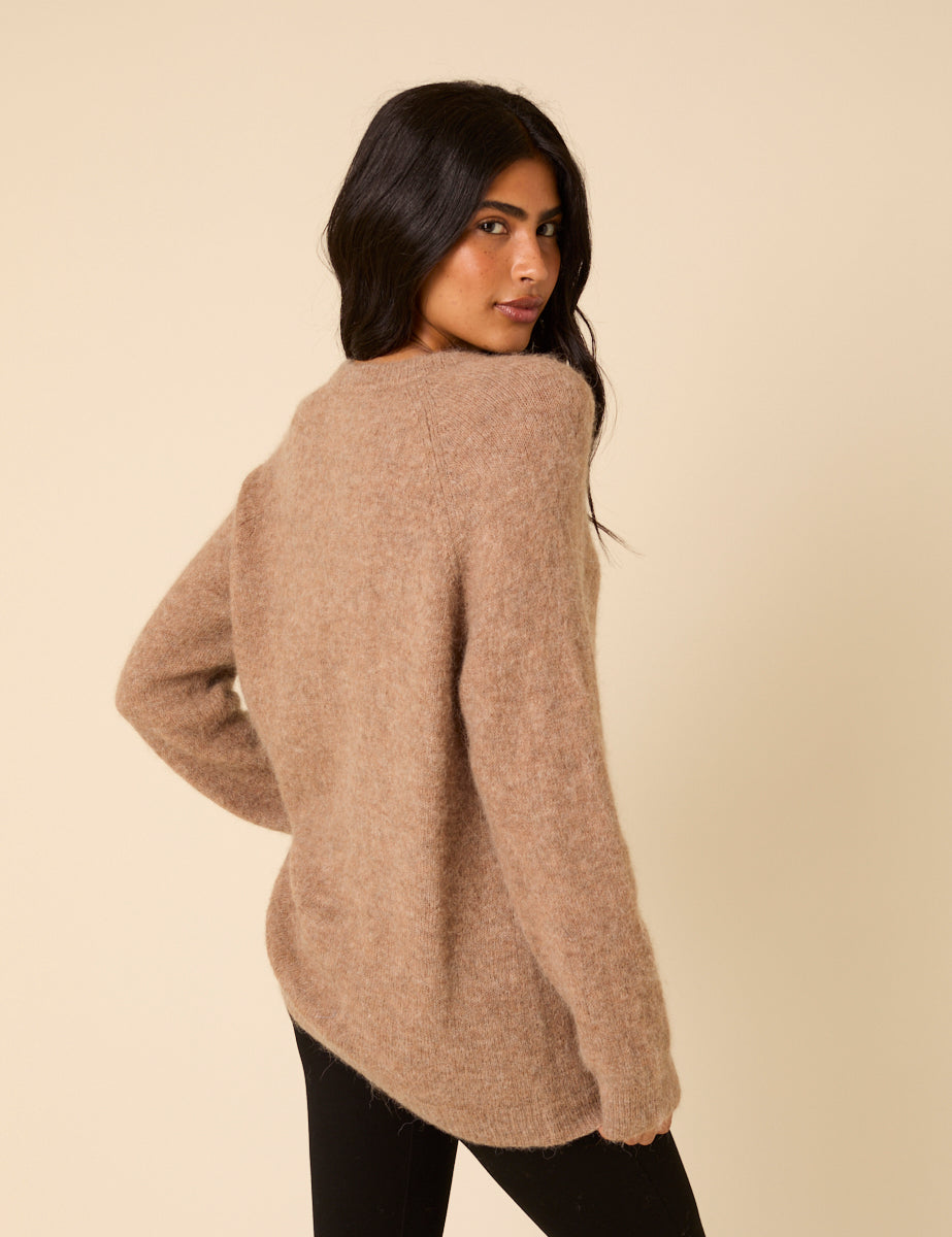 Brown Fluffy Alpaca and Wool Blend Oversized Jumper