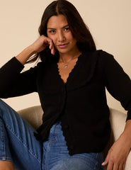 Black Wool Blend Pointelle Knitted Cardigan