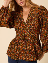 Brown Ditsy Floral Long Sleeve Starlight Top