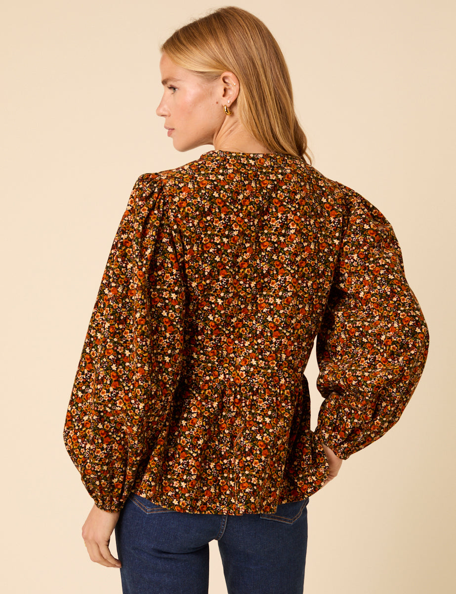 Brown Ditsy Floral Long Sleeve Starlight Top
