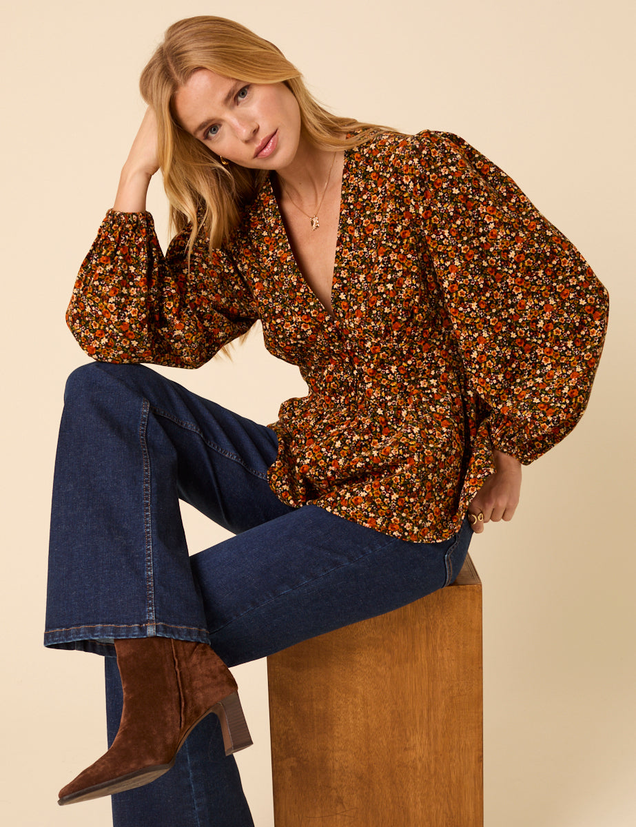 Brown Ditsy Floral Long Sleeve Starlight Top
