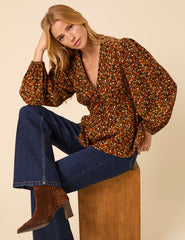 Brown Ditsy Floral Long Sleeve Starlight Top