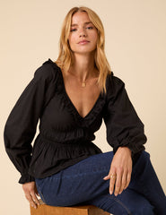 Black Ruffle Long Sleeve Top