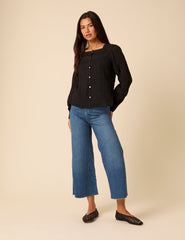 Black Long Sleeve Lace Trim Blouse