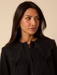 Black Embroidered Peter Pan Collar Blouse