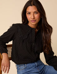 Black Embroidered Peter Pan Collar Blouse