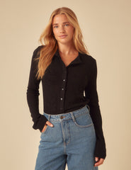 Black Pointelle Knitted Cardigan