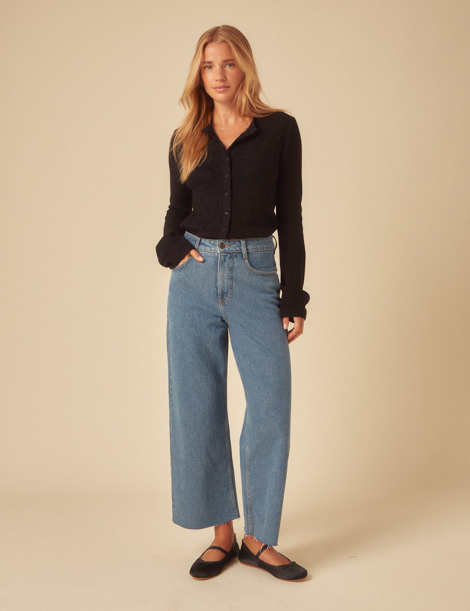 Black Pointelle Knitted Cardigan