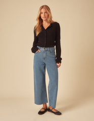 Black Pointelle Knitted Cardigan