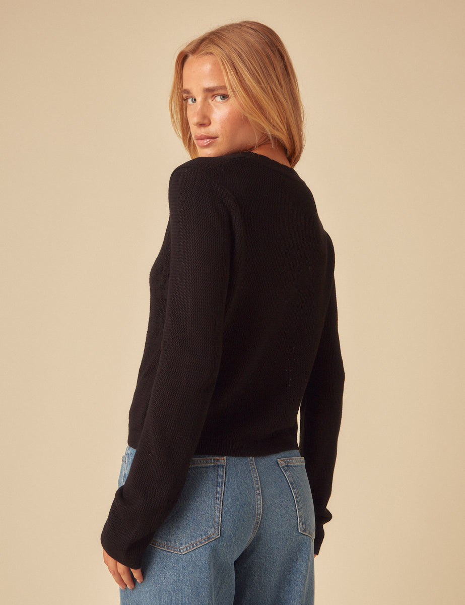 Black Pointelle Knitted Cardigan