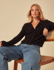 Black Pointelle Knitted Cardigan