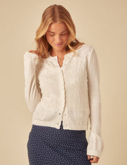 White Pointelle Knitted Cardigan