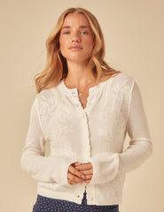 White Pointelle Knitted Cardigan