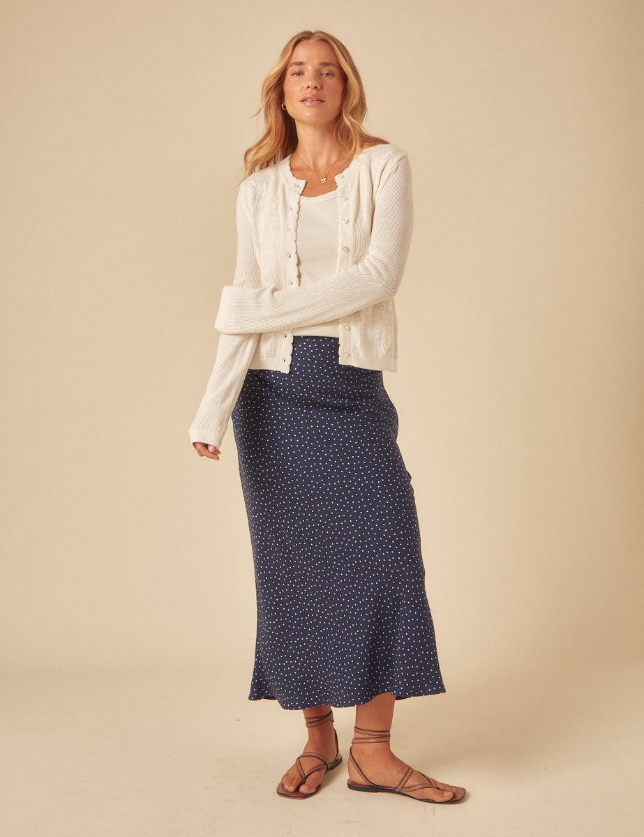 White Pointelle Knitted Cardigan